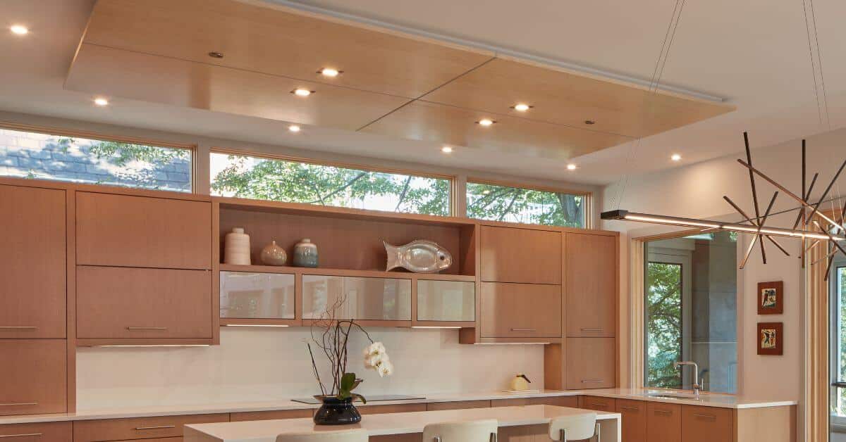 Recessed LED lights in a residential kitchen.