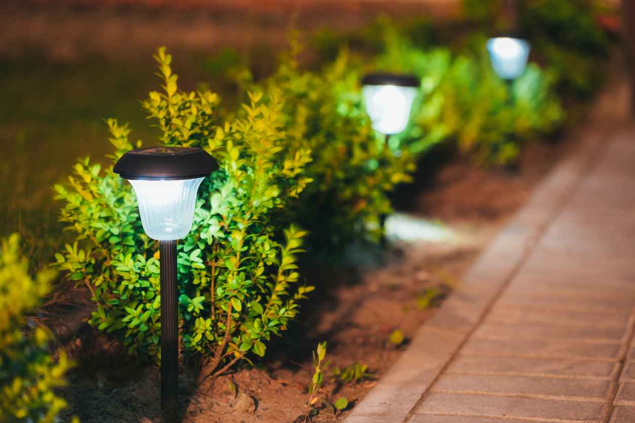 decorative landscape lighting in a residential garden pathway